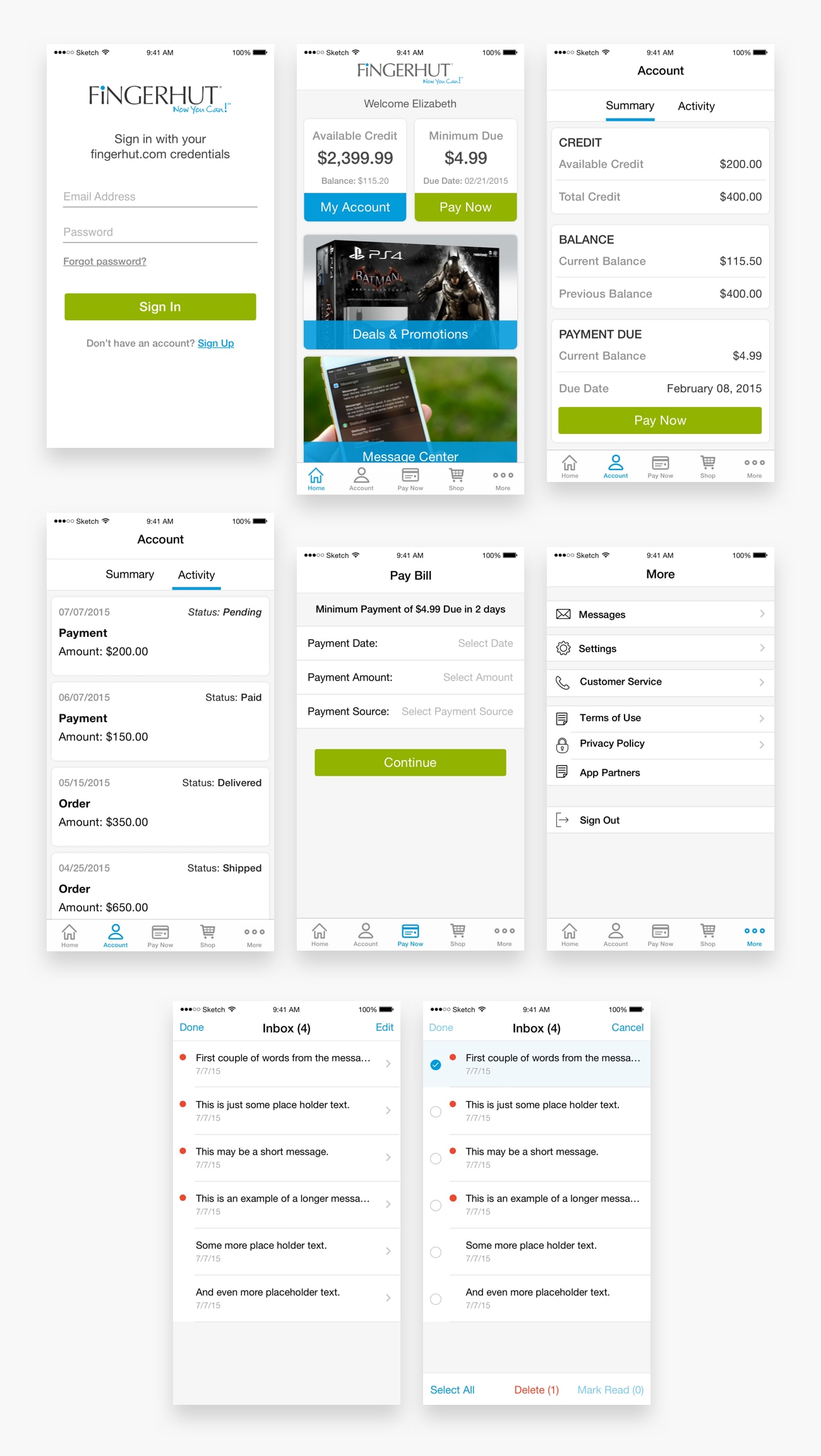 Fingerhut Mobile App Screens